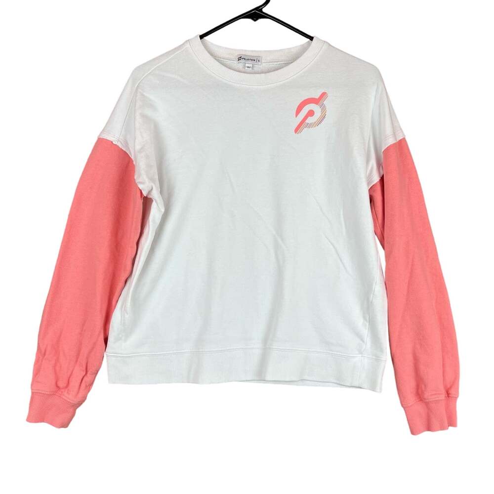 Peloton Womens Sweatshirt Pink White Color Block Pullover Unwind Cycling Large